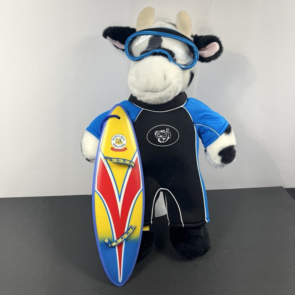 Vintage Build-A-Bear Dairy Cow Yellow Tag Retired‎ Scuba Wetsuit Surfboard Rare